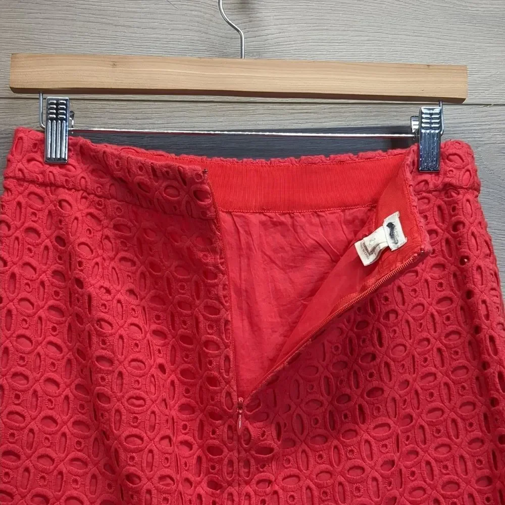J Crew Eyelet No. 2 Pencil Skirt Red, Womens Size 2